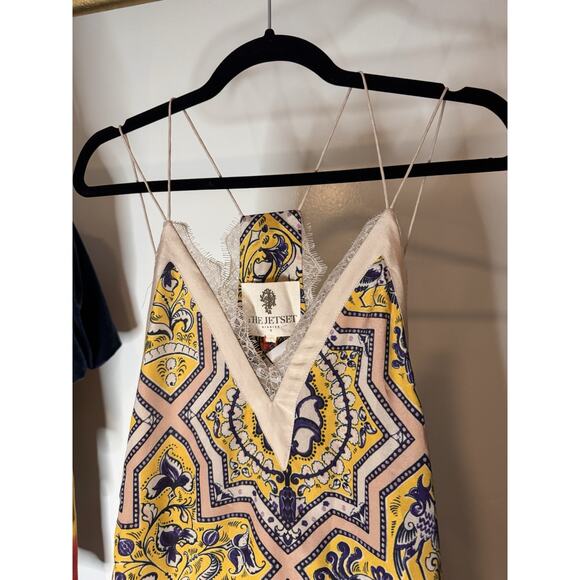 The Jetset Diaries Before Dawn Slip Dress Yellow Blue Lace Trim Size Small NWT - Picture 4 of 13